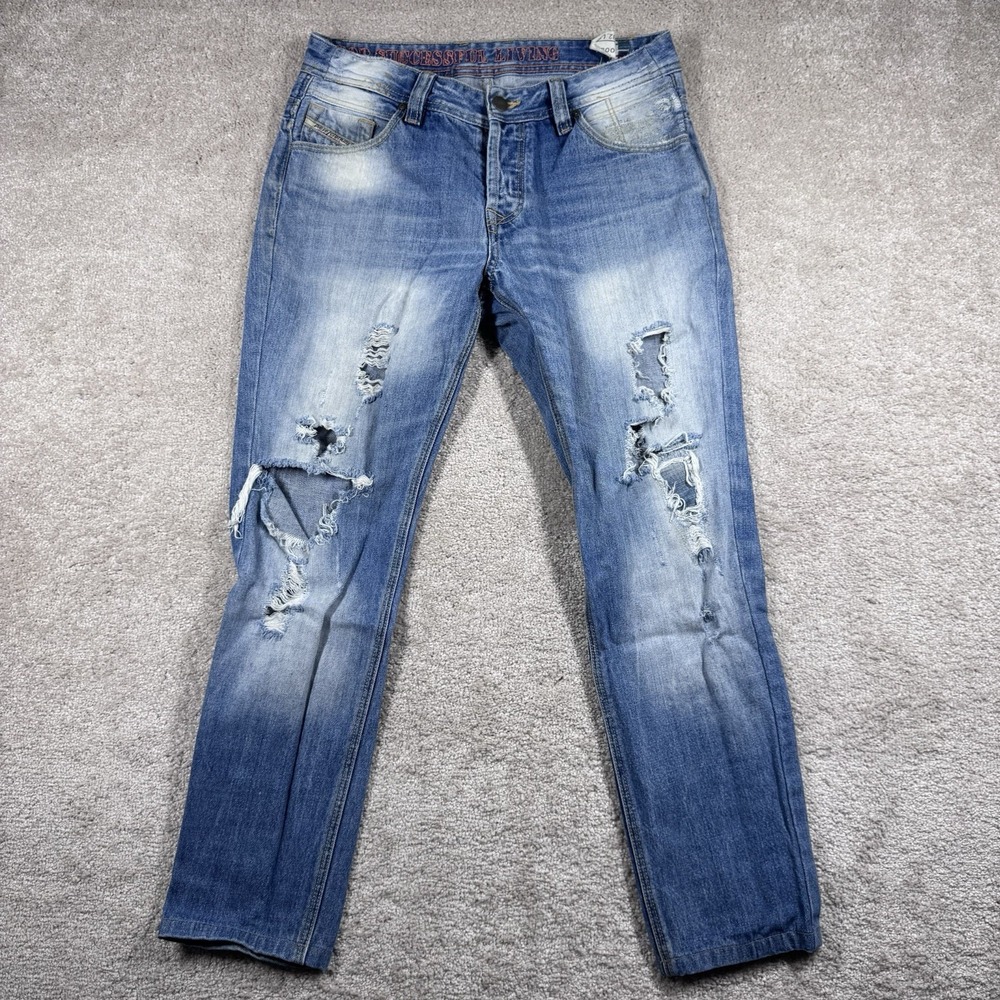 Diesel Denim Sweatpants Men 32 Blue Krooley CB-NE Taper Jogger Destroyed‎ Italy